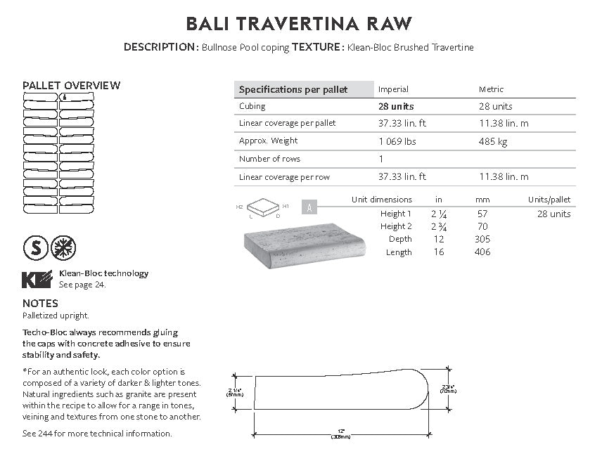 Bali Travertina Brut Bordure De Piscine (Klean-Bloc)