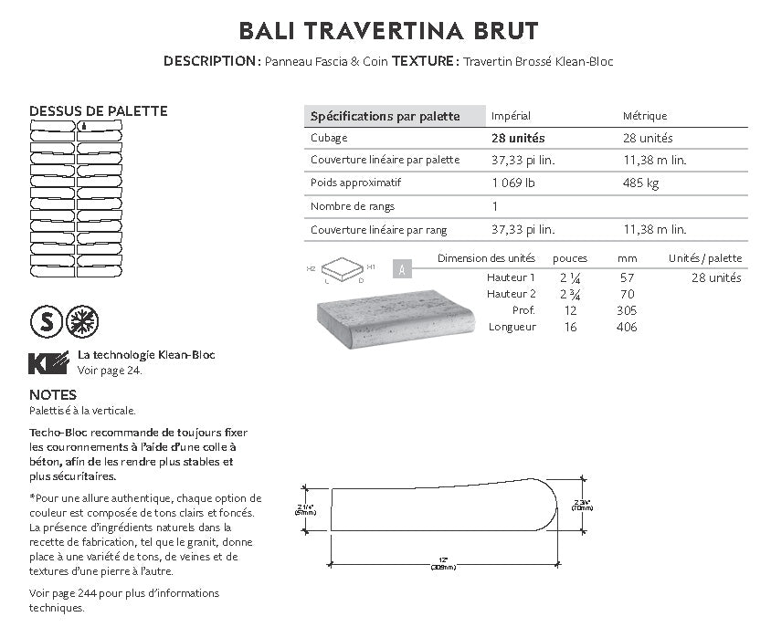 Bali Travertina Brut Bordure De Piscine (Klean-Bloc)