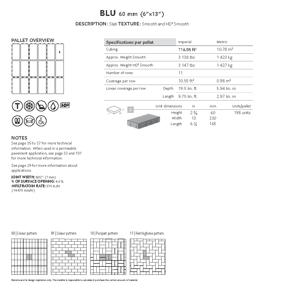 Dalle Blu 60mm 6 x 13 (Lisse)