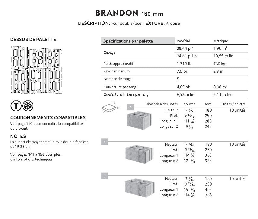 Mur Brandon 180 (Ardoise Double Face)