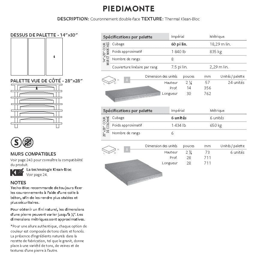 Couronnement De Colonne Piedmonte 28 x 28 (Klean-Bloc)