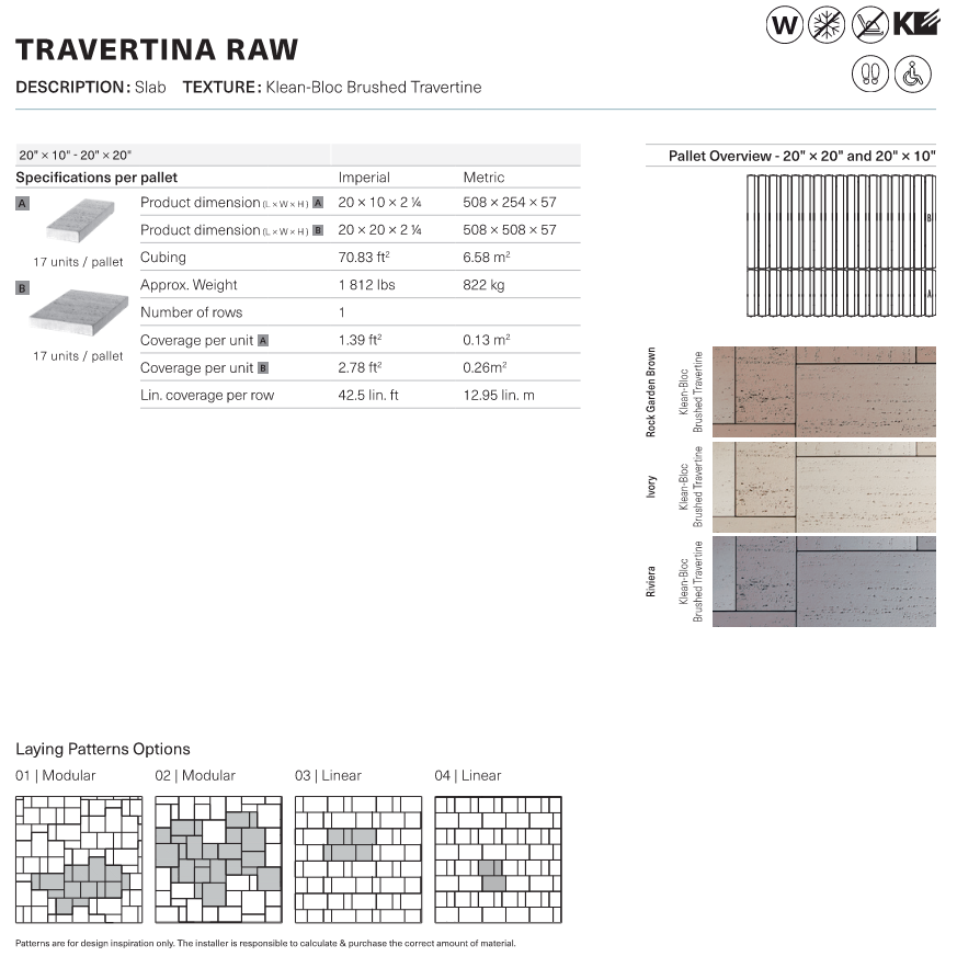 Travertina Raw Slab 20x20 | 20x10 (Klean-Bloc)